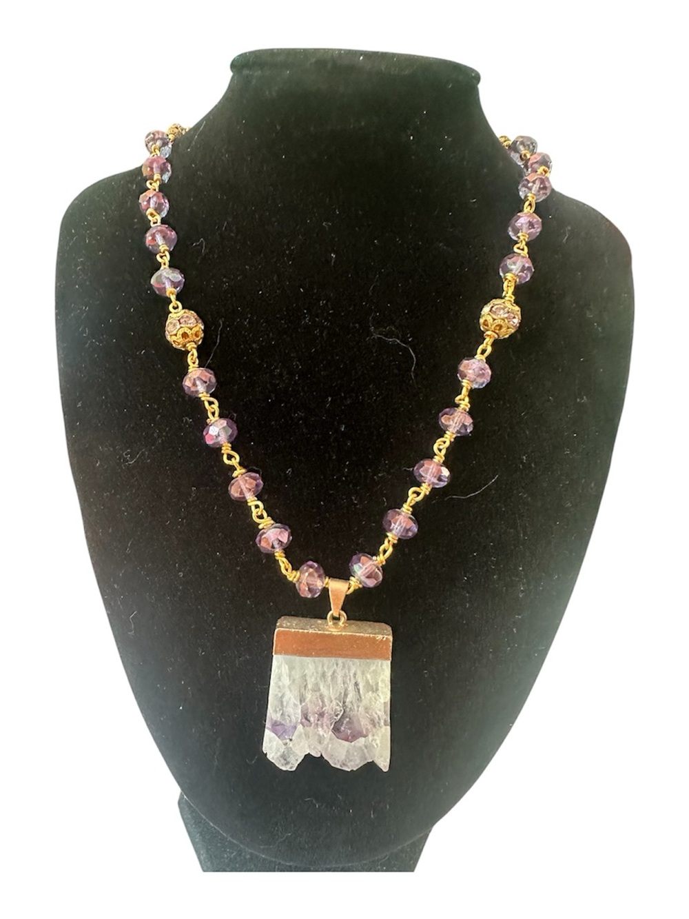 Purple Quartz Adjustable Necklace with vintage crystal beads and purple stones